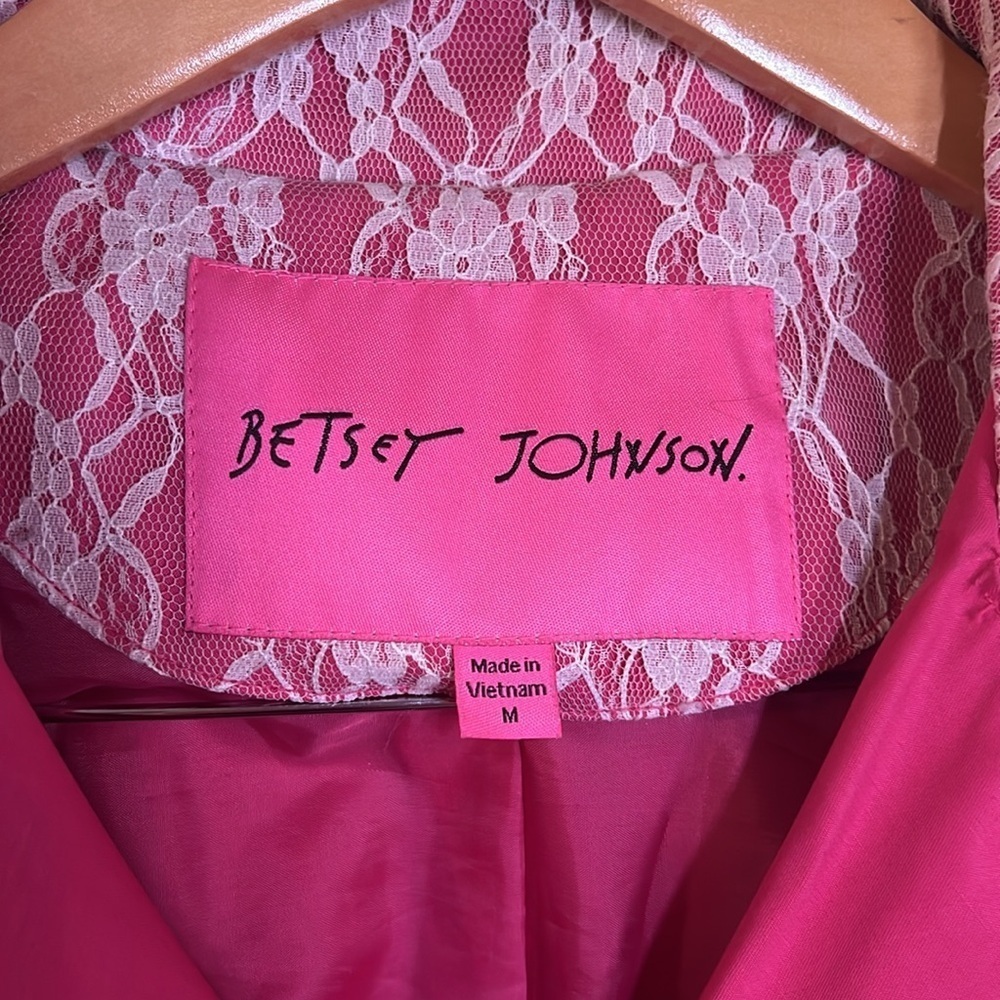 Betsey Johnson Hot Pink Lace Double Breasted Trench Coat, Women’s Size Medium - Picture 4 of 11
